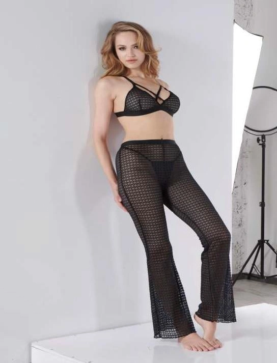 Siyah Transparan Göğüs İp Detaylı Fantezi Sütyen Pijama Takımı