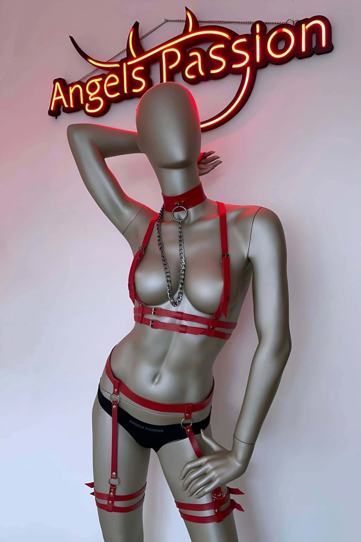 Tasma Detaylı Şık Deri Harness Jartiyer Takım