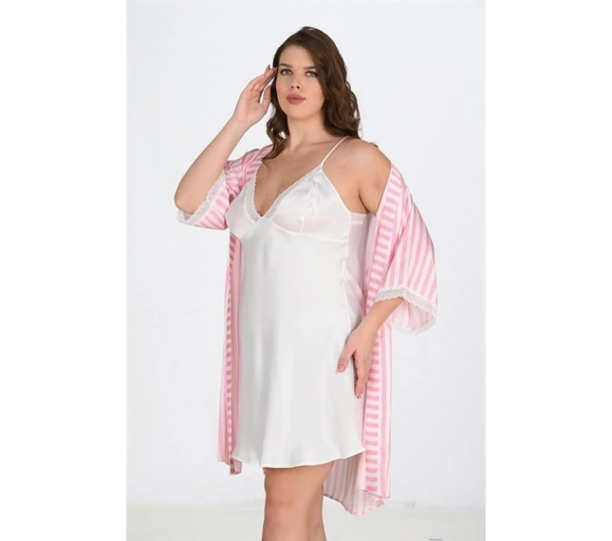 2li Beyaz-pembe Sabahlık Takımı Bigsize 6210