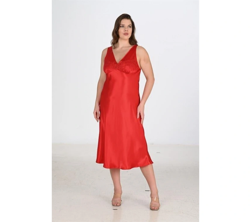 2li Kırmızı Sabahlık Takımı Bigsize 6226