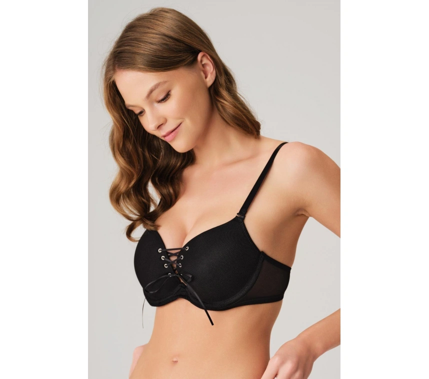 Balenli Destekli Dolgulu Askıları Çıkabilen Yaka Detaylı T-shirt Sütyeni