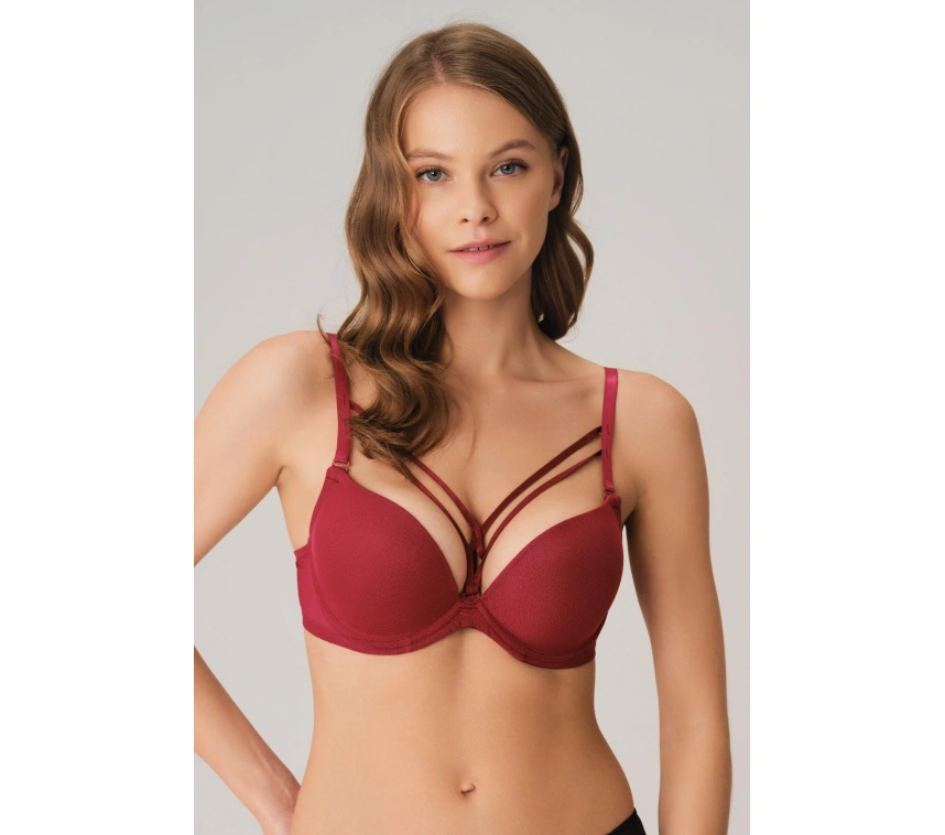 Balenli Destekli Dolgulu Askıları Çıkabilen Yaka Detaylı T-shirt Sütyeni