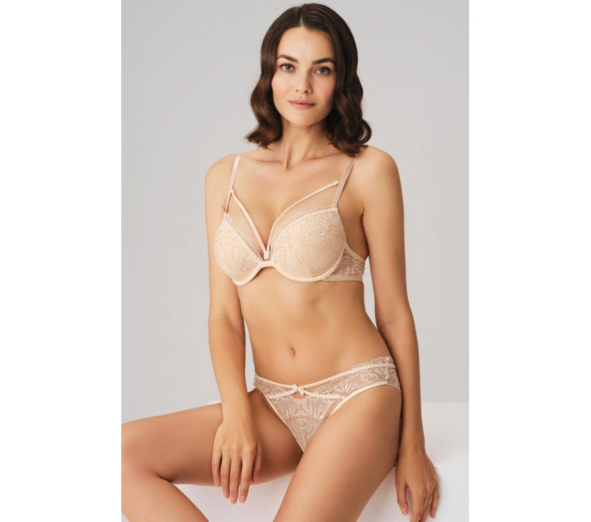 Balenli Destekli Dolgulu Yaka Detaylı Taşlı Dantelli Sütyen Ve String Takım