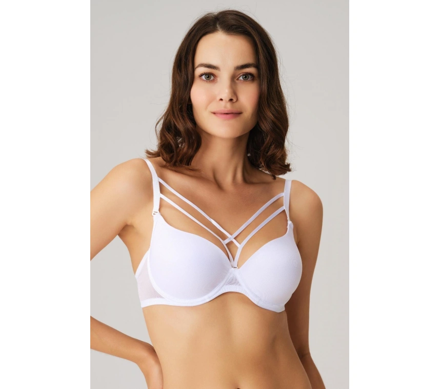 Balenli Desteksiz Dolgusuz Askıları Çıkabilen Yaka Detaylı T-shirt Sütyeni