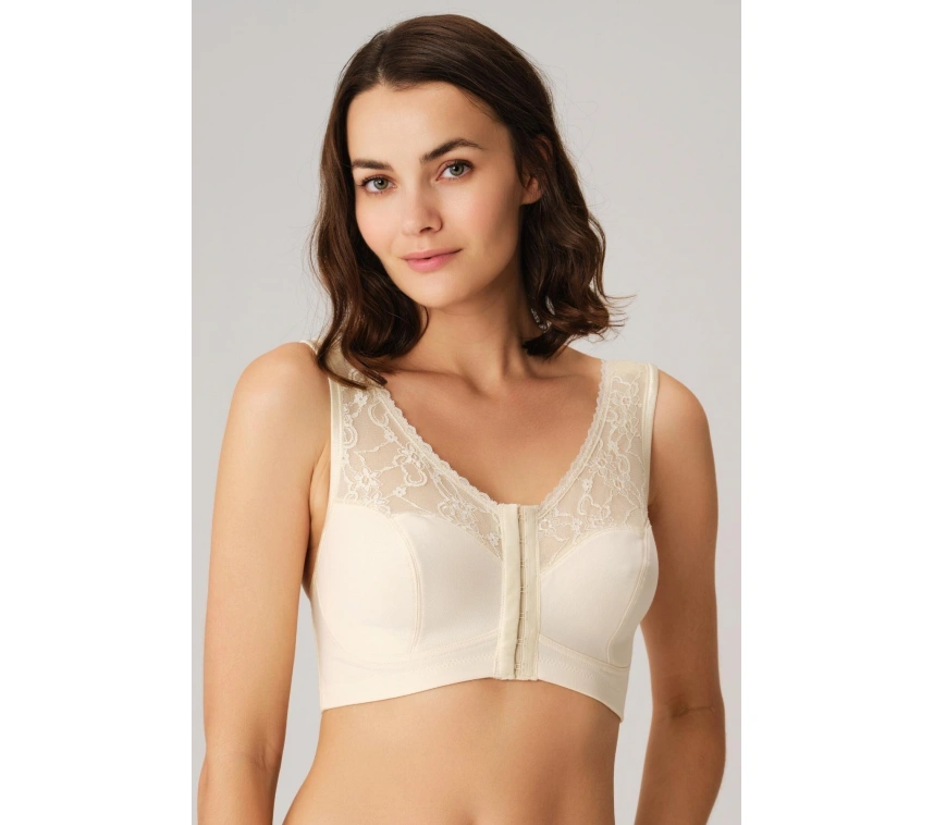 Balensiz Desteksiz Dolgusuz Geniş Askılı Toparlayıcı Önden Açılan Sırt Destekli Küçültücü Sütyen Ten