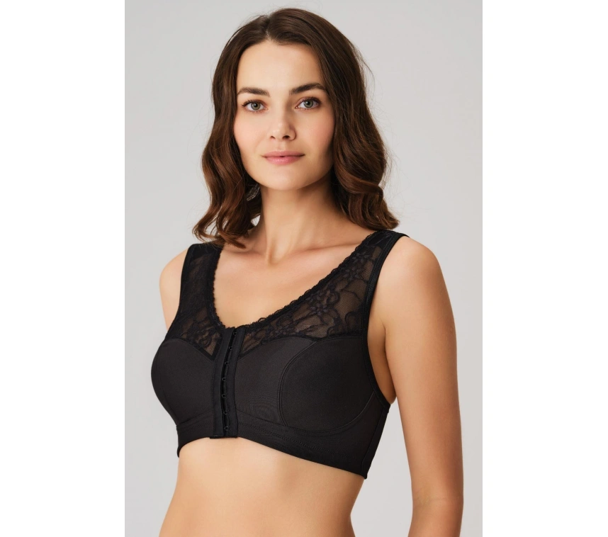 Balensiz Desteksiz Dolgusuz Geniş Askılı Toparlayıcı Önden Açılan Sırt Destekli Küçültücü Sütyen Siyah