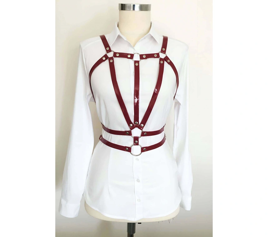 Beli Çift Sıralı Üçgen Deri Harness - Brf114