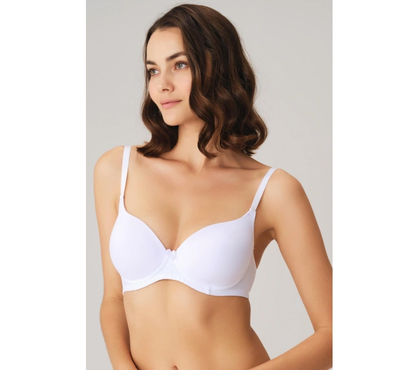 Beyaz Balenli Desteksiz Dolgusuz Askıları Çıkabilen Günlük Klasik T-shirt Sütyeni