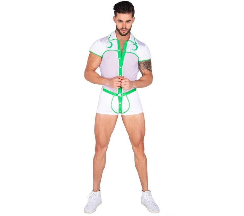 Beyaz Yeşil Şeritli Fantezi Erkek Kostüm