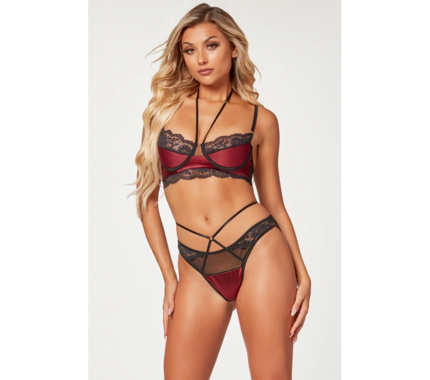 Bordo Dantel İşlemeli Fantezi Sütyen Külot Takımı