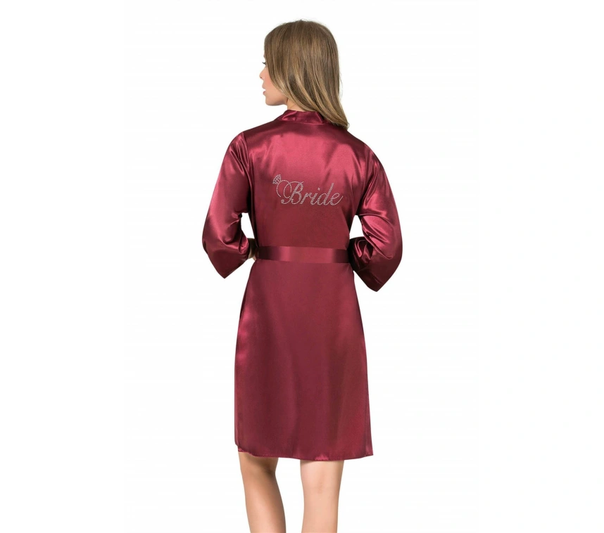 Bordo Kısa Saten Bride Sabahlık