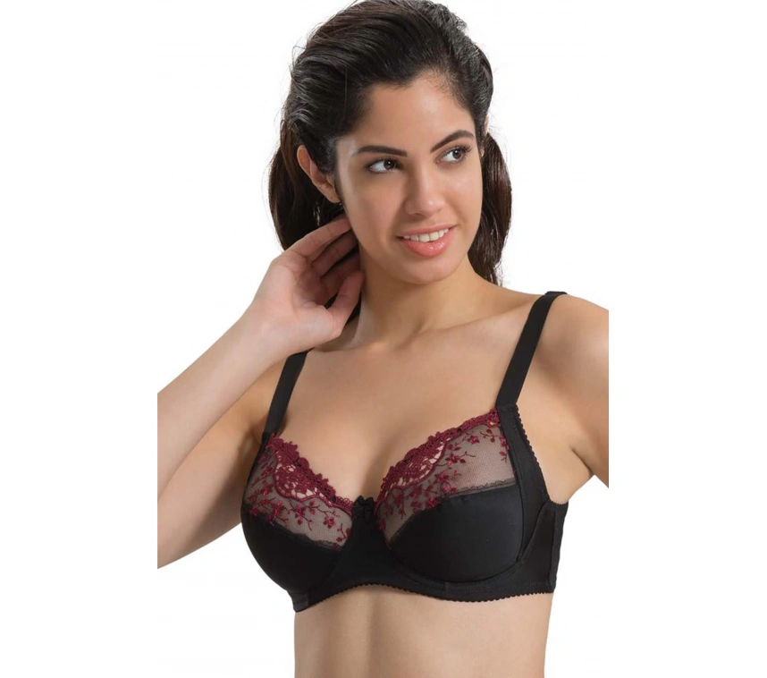 Bordo Siyah Mı Emay 136 C Balenli Toparlayıcı Dantelli Sütyen