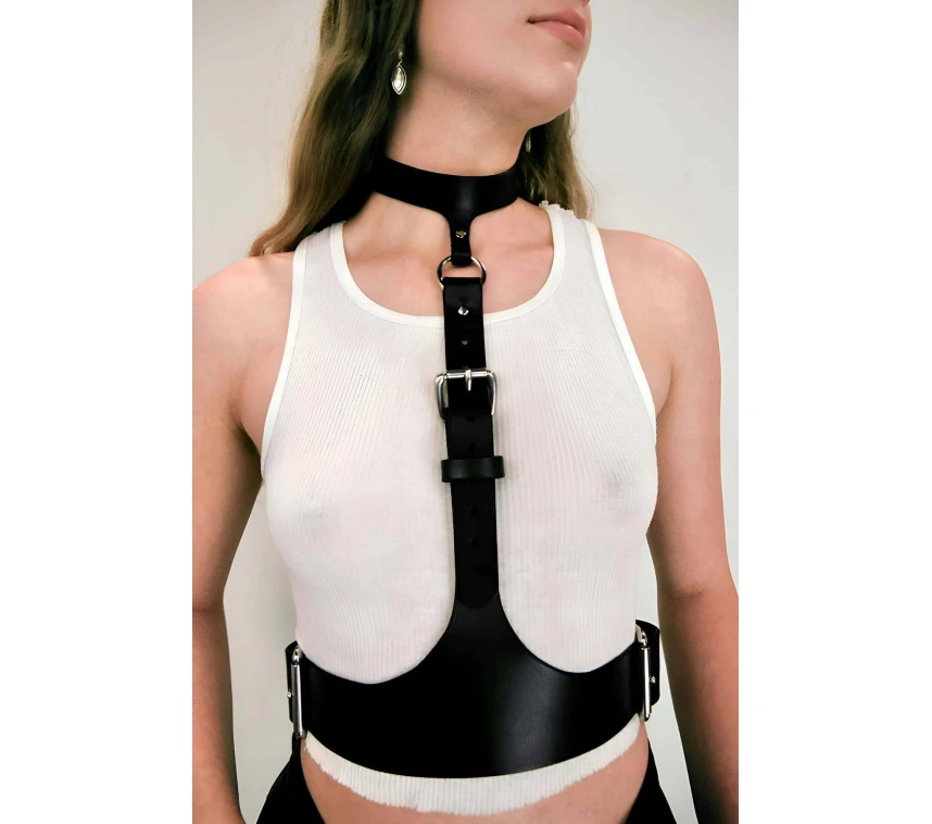 Boyun Bağlantılı Korse Kemer Harness, Kadın Deri Bel Kemeri - Apft1297