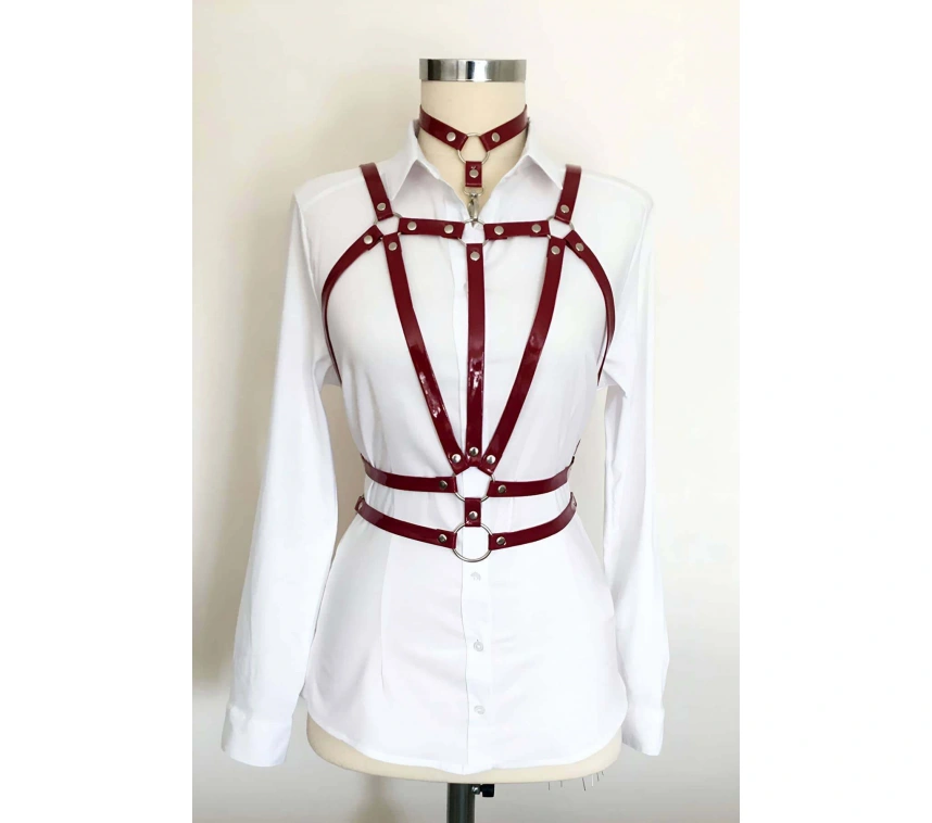 Boyundan Bağlamalı Çift Sıralı Üçgen Deri Harness - Brf115