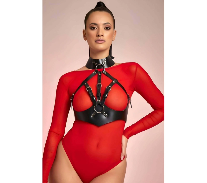 Boyundan Bağlamalı Göğsü Açık Deri Fantazi Sütyen Harness - Brf1286