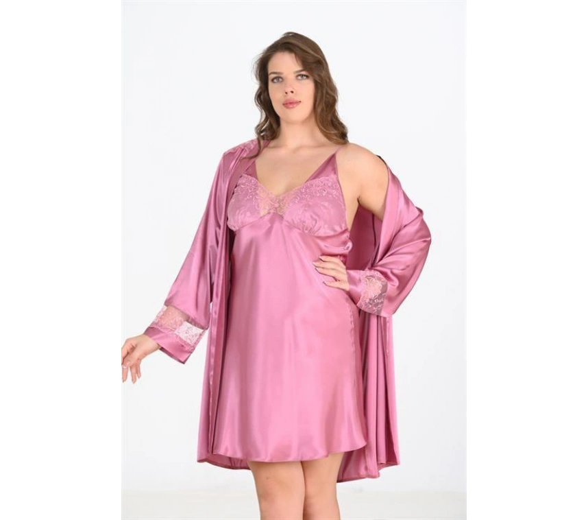 Büyük Beden 2li Gülkurusu Sabahlık Takımı Bigsize 6204