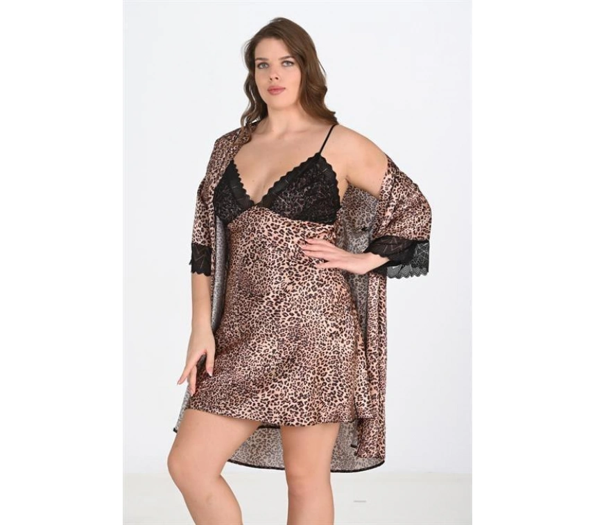 Büyük Beden 2li Leopar Sabahlık Takımı Bigsize 6203
