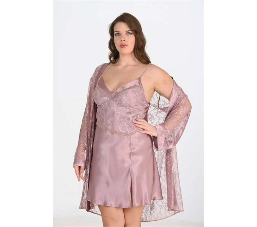 Büyük Beden 2li Vizon Sabahlık Takımı Bigsize 6205