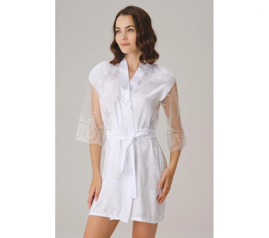 Çeyizlik Uzun Kol V Yaka Kadın Saten Düz Yazlık Mini Dantel Detaylı Sabahlık