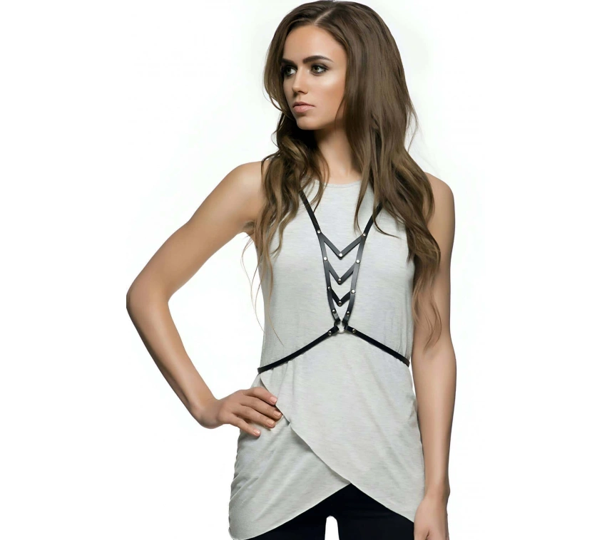 Dalga Detaylı Şık Deri Göğüs Harness - Brf192