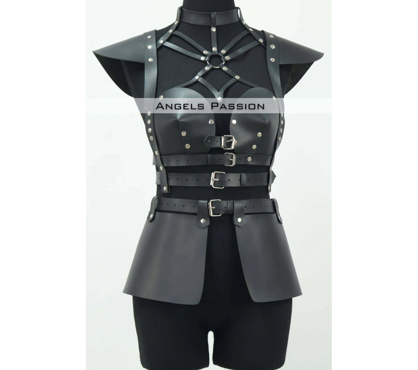 Deri Elbise Harness, Deri Etek Ve Göğüs Elbise - Brf1371