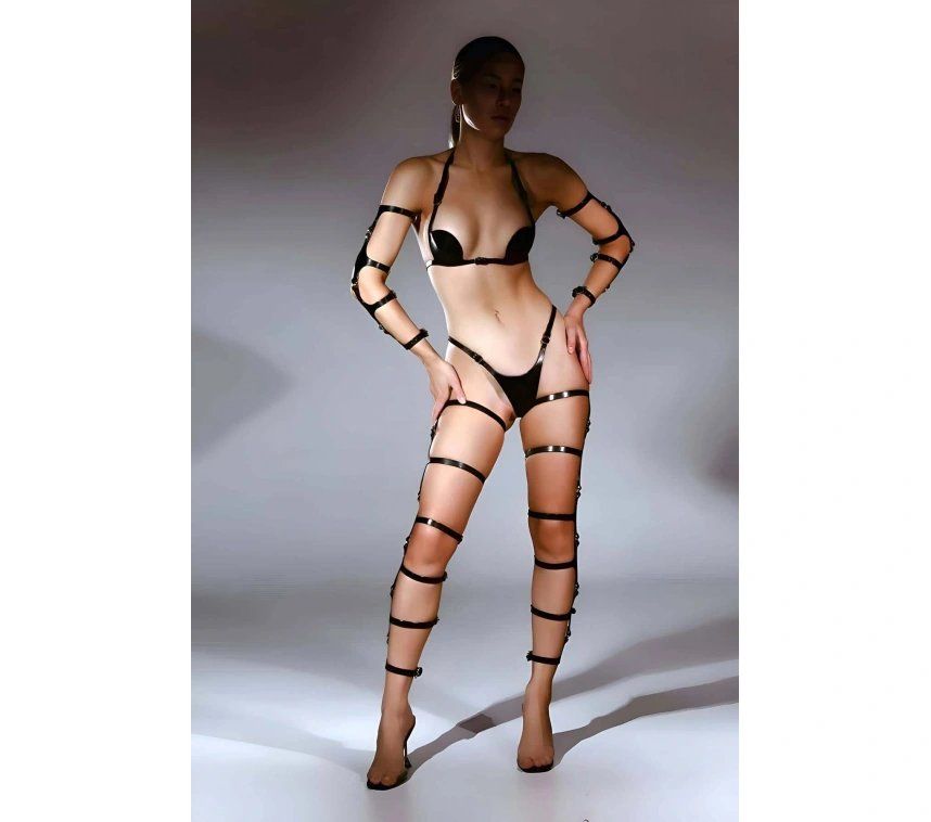 Deri Fantazi Sütyen Tanga Kol Ve Bacak Aksesuarlı Harness Takım - Brf1100