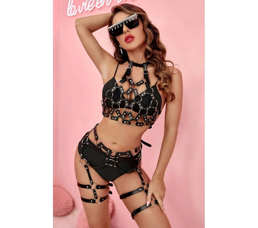 Deri Göğüs Harness Ve Jartiyer Harness Takım - Brf794
