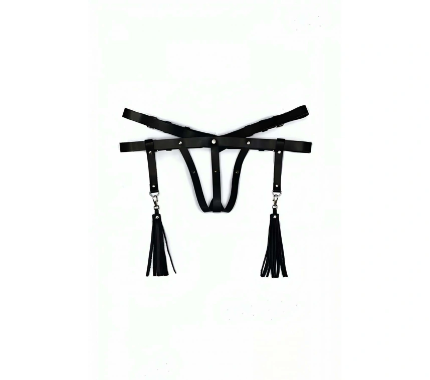 Deri İç Giyim Püsküllü Tanga Harness - Brf439