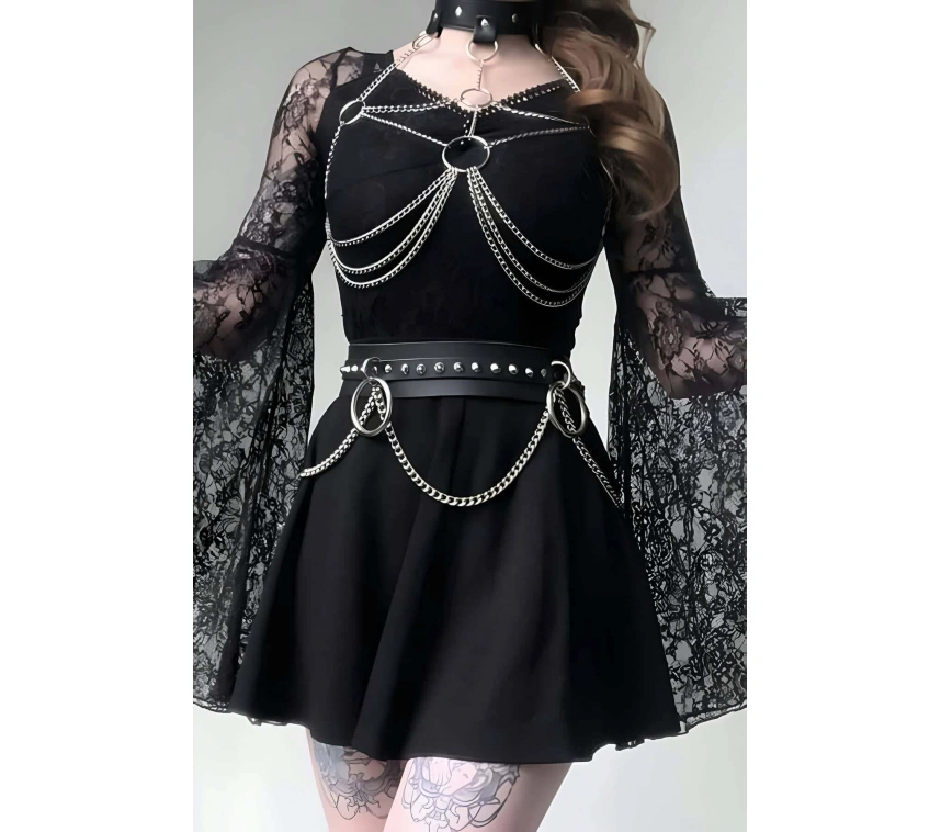 Deri Ve Zincirli Şık Harness Takım - Brf413