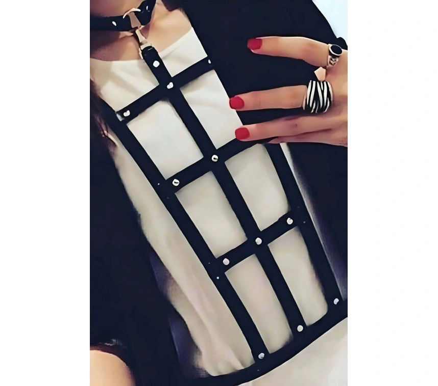 Dikdörtgen Detaylı Şık Deri Harness - Brf4