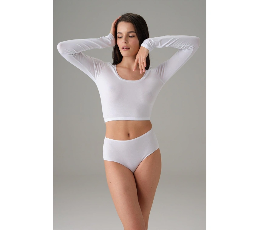 Doreanse Beyaz Kadın Basic Uzun Kol Crop T Shirt 8513
