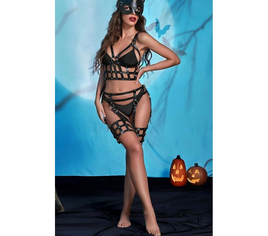 Fantazi Deri Göğüs Ve Jartiyer Harness Takım - Brf846