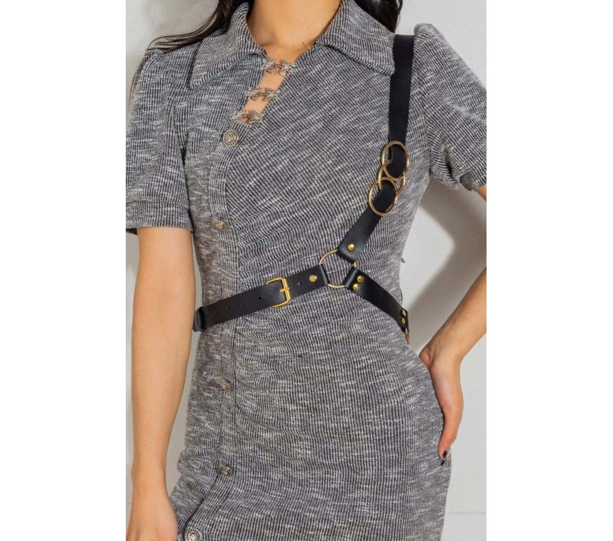 Göğüs Üzeri Tek Askılı Deri Bel Kemeri, Seksi Aksesuar - Brf1183