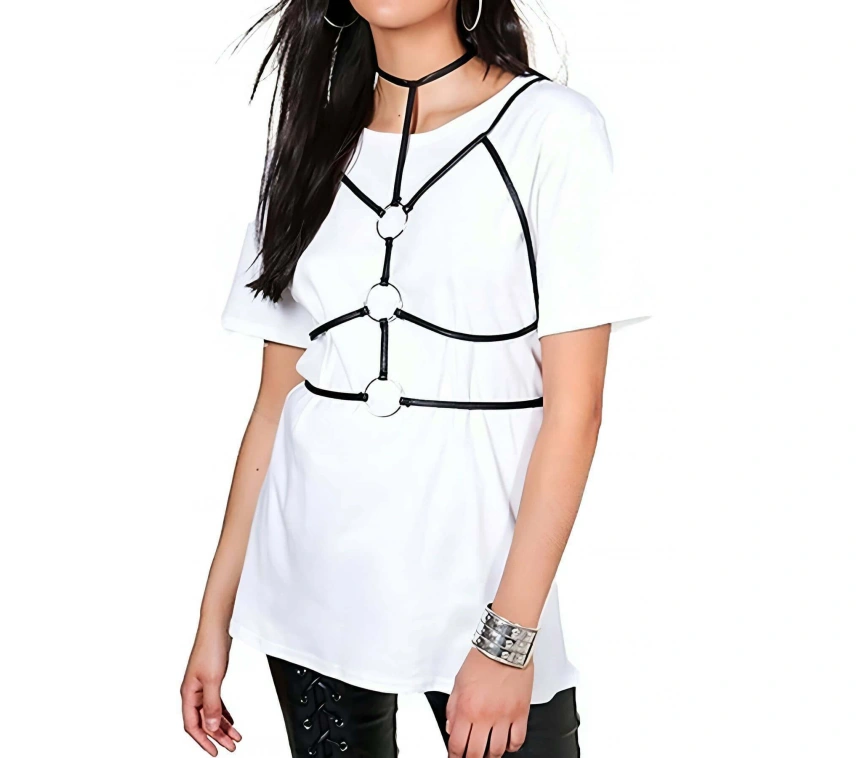 Halka Detaylı Şık Deri Harness - Brf184