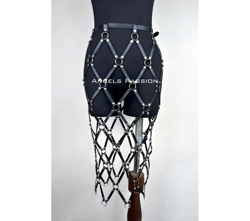 Harness Etek, Deri Örgü Harness Etek, Şık Tayt Üzeri Etek - Brf410