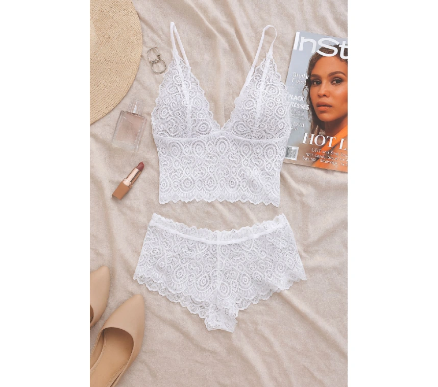 Kadın Beyaz Dantel Bralet Şort Takımı – Romantik Ve Zarif İç Giyim