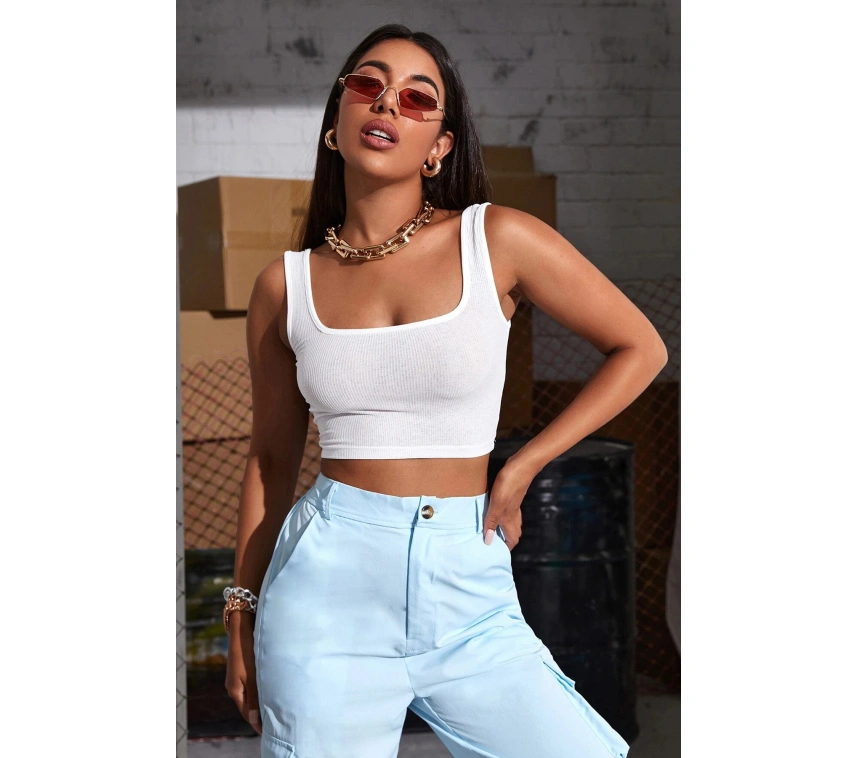 Kadın Beyaz Kalın Askılı Crop Top Büstiyer