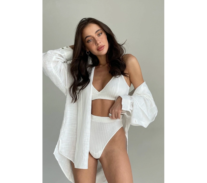 Kadın Beyaz Yüksek Bel Dolgusuz Slip Takım