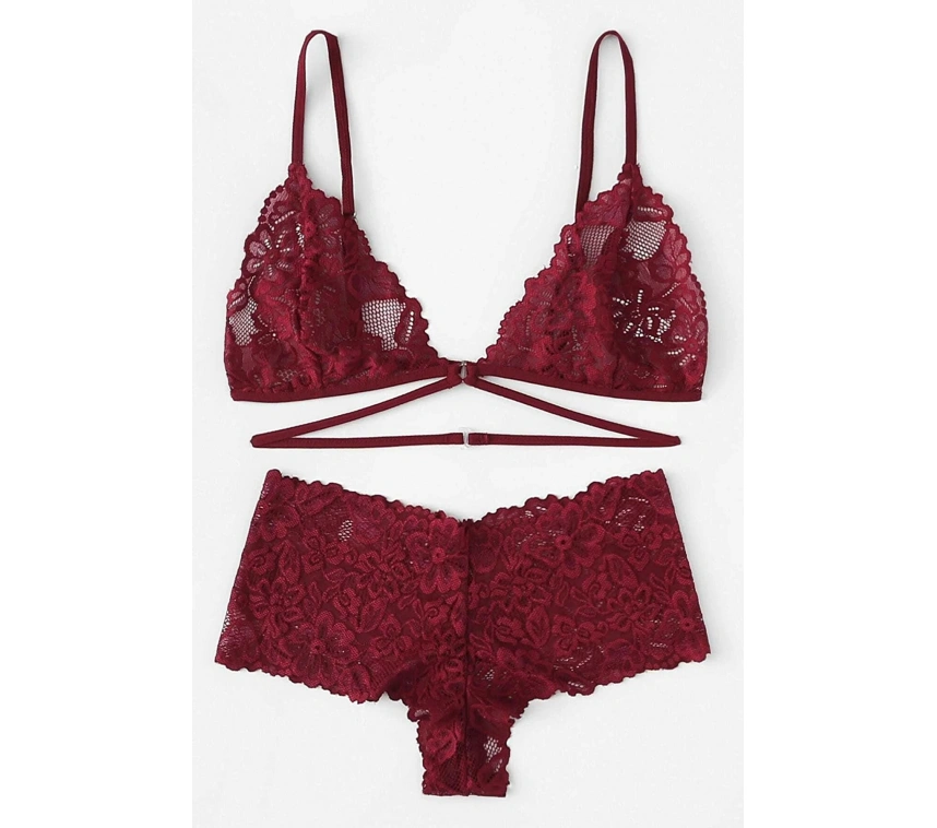 Kadın Bordo Özel Şık Sütyen Külot Takımı