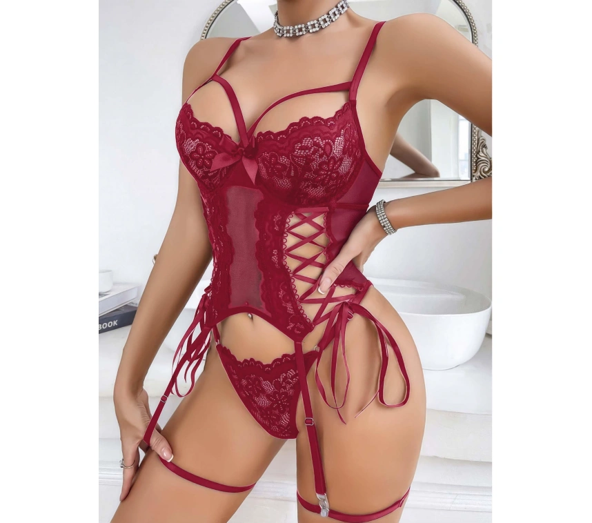 Kadın Kırmızı Tül Ve Dantel Detaylı Fantezi Kostüm 2215