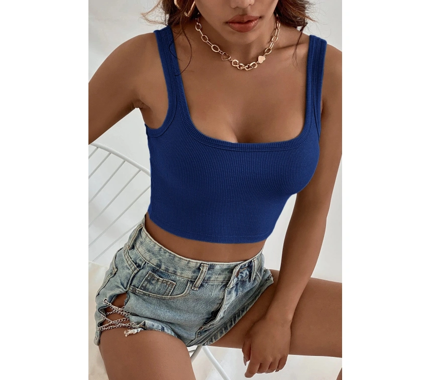 Kadın Lacivert Kalın Askılı Crop Top Büstiyer