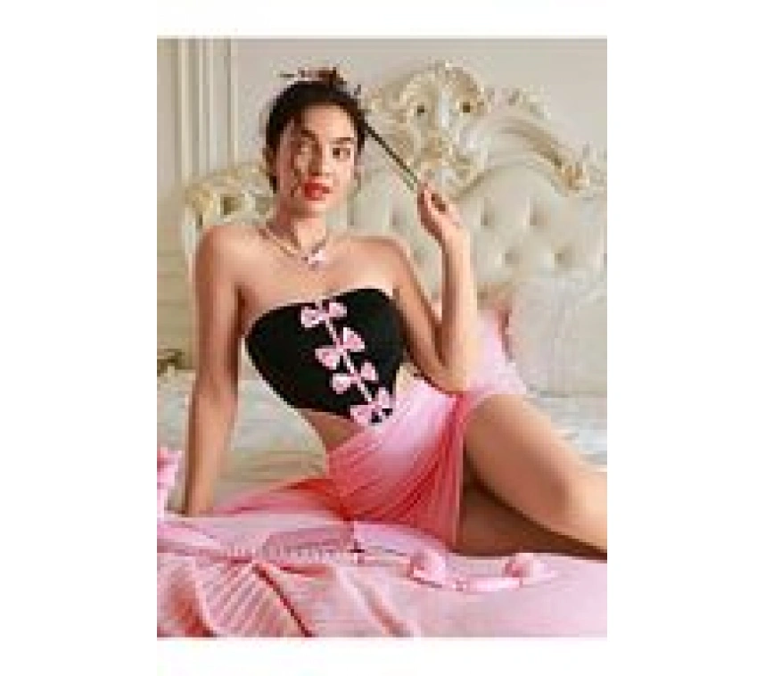 Kadın Pembe Ekose Etekli Seksi Kostüm