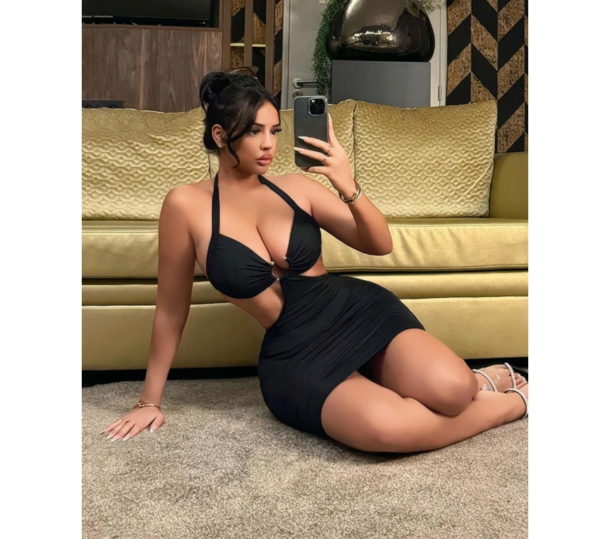 Kadın Siyah Halka Detaylı Fantezi Gece Elbisesi 5115