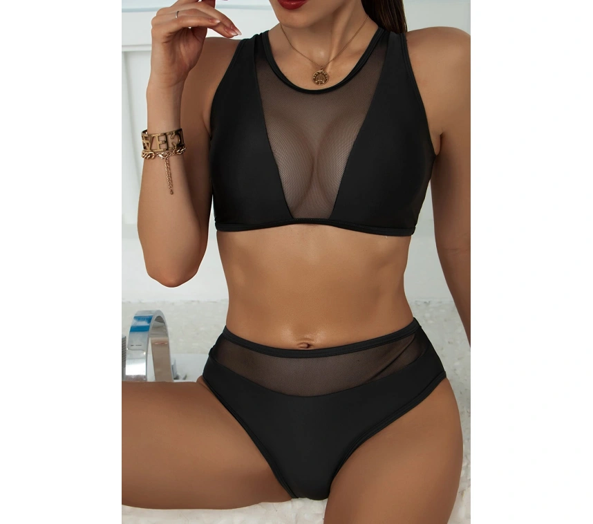 Kadın Siyah Tül Detaylı Yüksek Bel Sütyen Takımı
