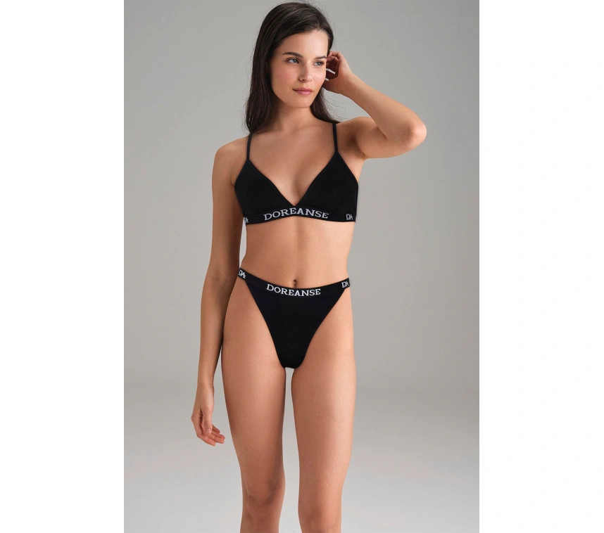 Kadın Siyah V Kesim Yüksek Bel Slip 7154