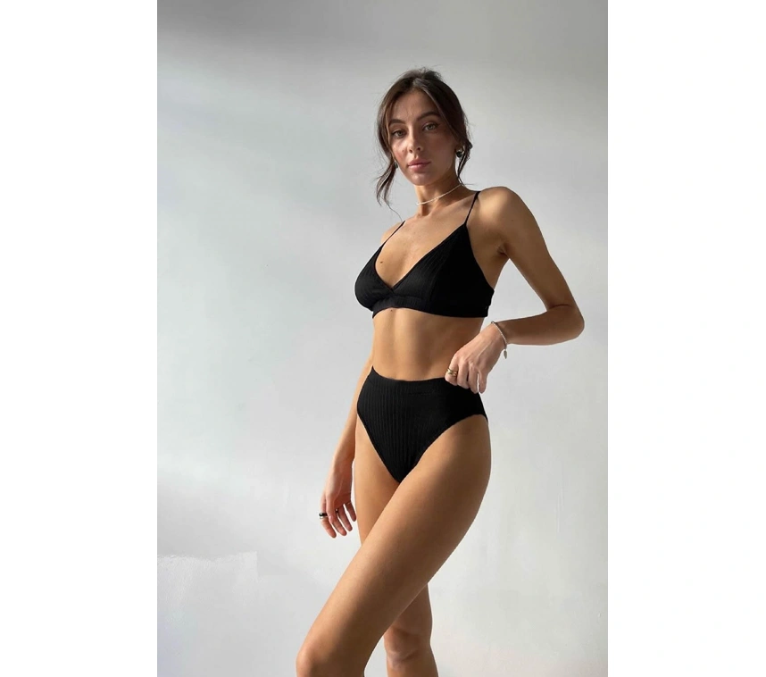 Kadın Siyah Yüksek Bel Dolgusuz Slip Takım