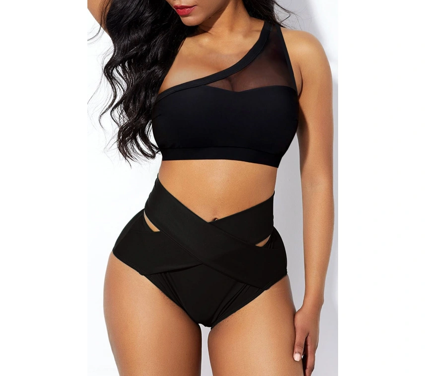 Kadın Siyah Yüksel Bel Tül Detaylı Sütyen Külot Takımı