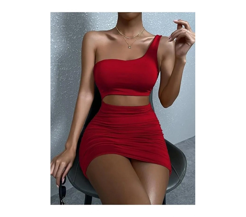 Kadın Tek Omuz Kesim Detaylı Büzgülü Fantezi Elbise 5078