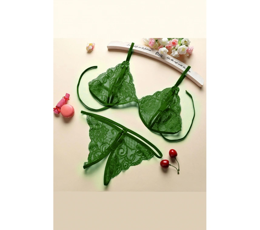 Kadın Yeşil Dantelli Sütyen Külot Takımı