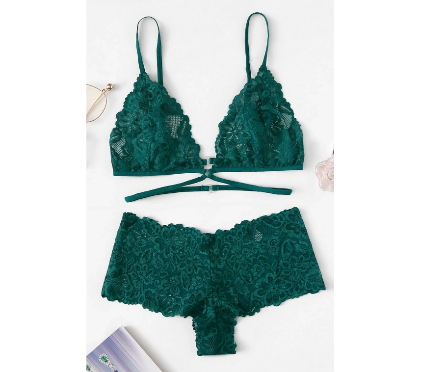 Kadın Yeşil Özel Şık Sütyen Külot Takımı